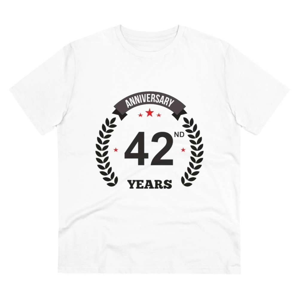 52054981547_c19c2a8be3_o_d-1000x1000-1.webp Men's PC Cotton 42nd Anniversary Printed T Shirt (Color: White, Thread Count: 180GSM) - Image 1