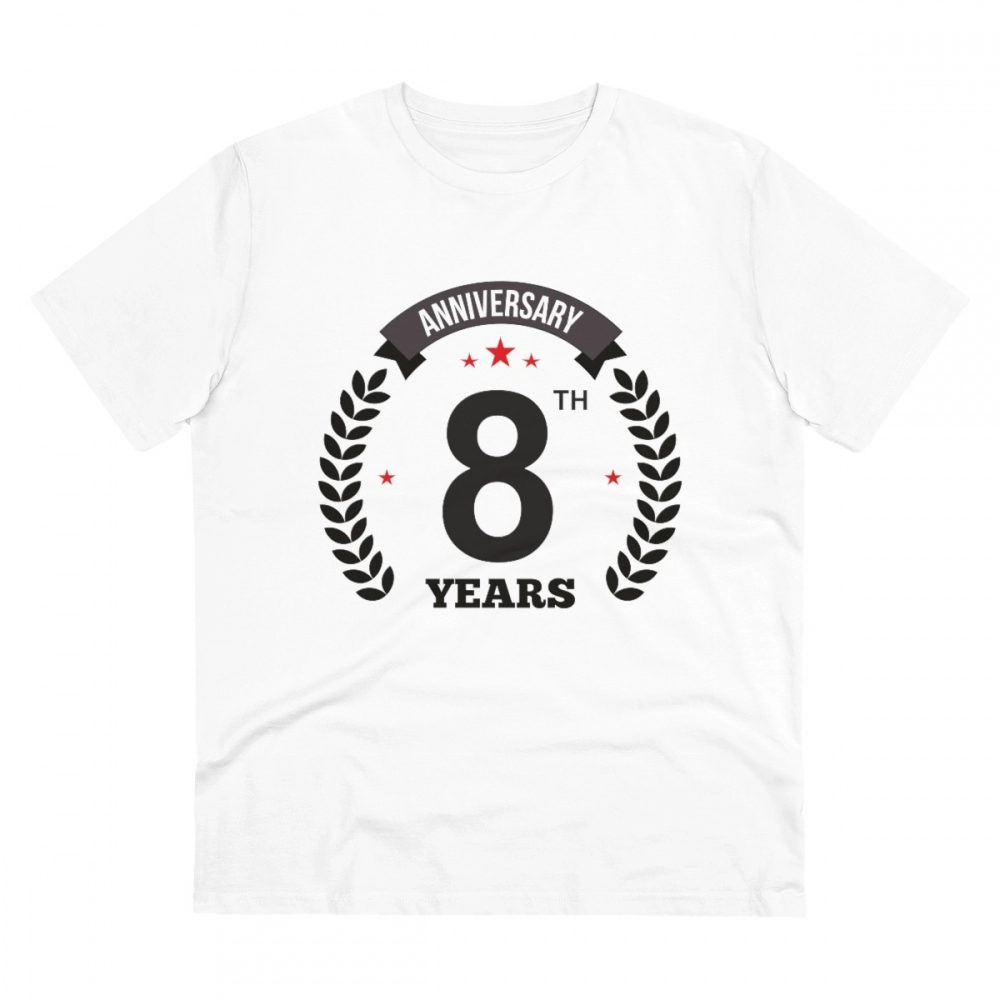 52055994751_3494d81ea8_o_d-1000x1000-1.webp Men's PC Cotton 8th Anniversary Printed T Shirt (Color: White, Thread Count: 180GSM) - Image 1