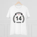 Men's PC Cotton 14th Anniversary Printed T Shirt (Color: White, Thread Count: 180GSM) - Image 3