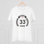 Men's PC Cotton 33rd Anniversary Printed T Shirt (Color: White, Thread Count: 180GSM) - Image 3