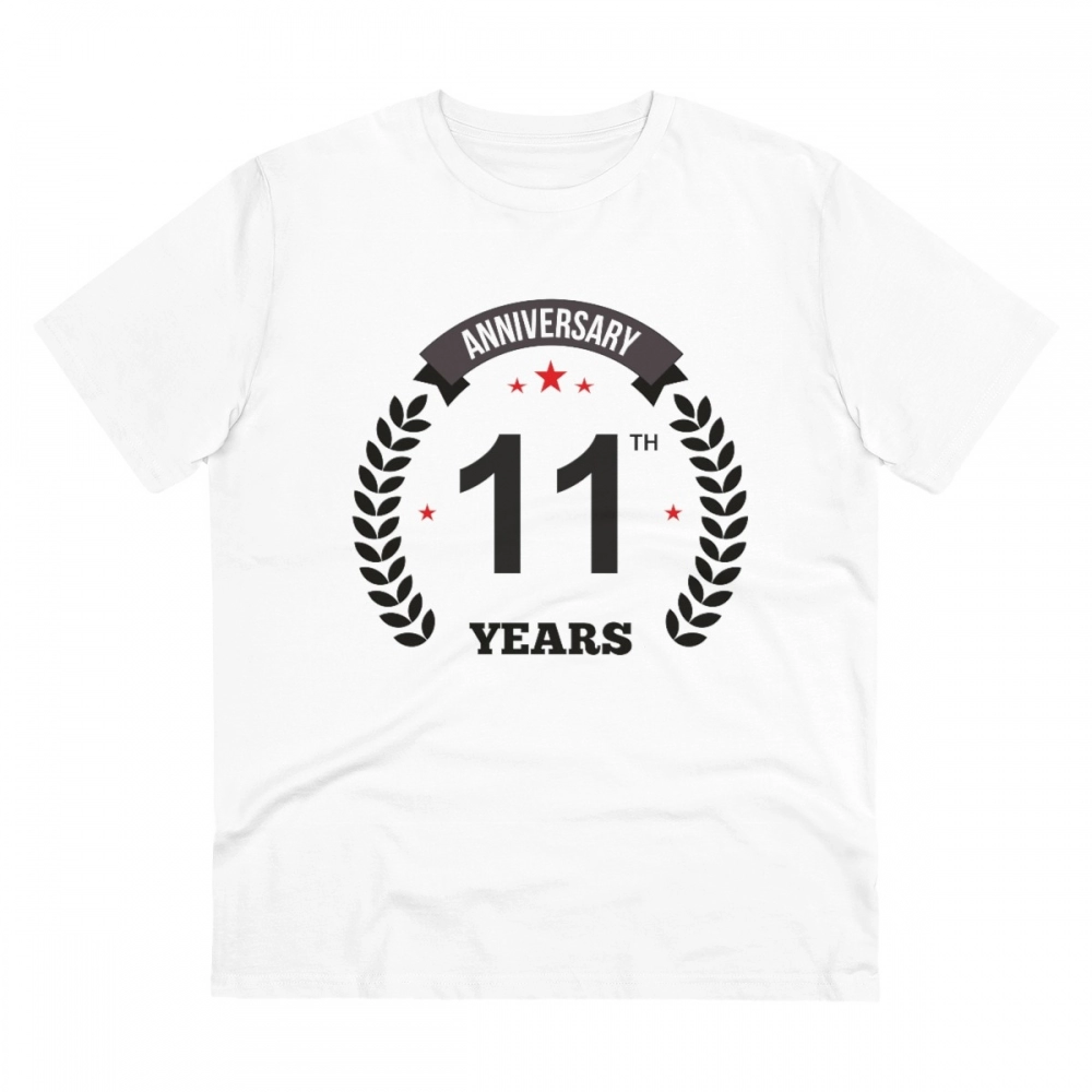 52056024358_9830cc180a_o_d-1000x1000-1.webp Men's PC Cotton 11th Anniversary Printed T Shirt (Color: White, Thread Count: 180GSM) - Image 1