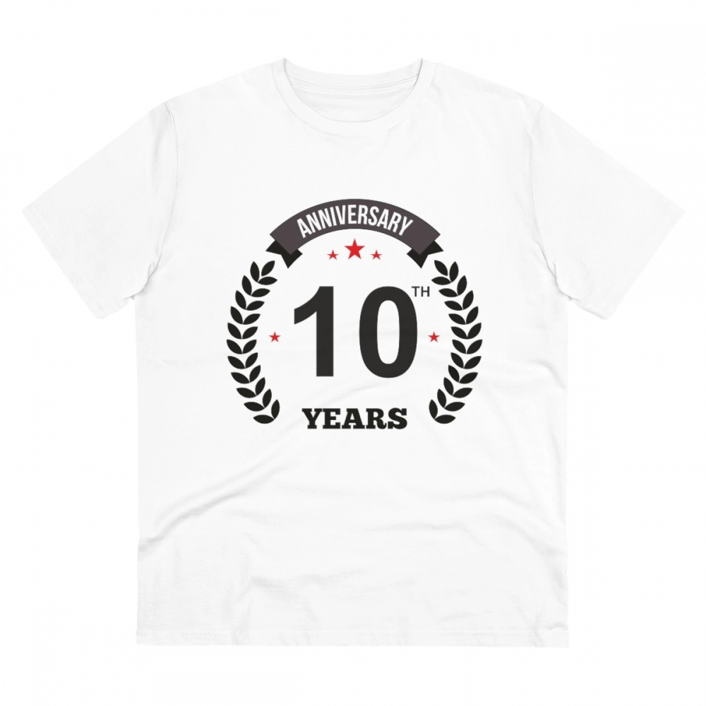52056025173_2af9511599_o_d-1000x1000-1.webp Men's PC Cotton 10th Anniversary Printed T Shirt (Color: White, Thread Count: 180GSM) - Image 1