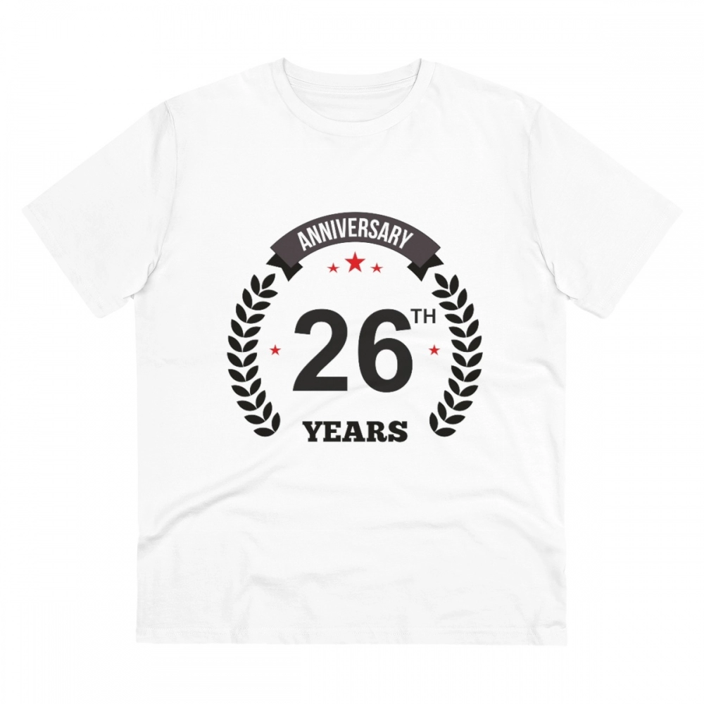52056025306_f18bd81ba1_o_d-1000x1000-1.webp Men's PC Cotton 26th Anniversary Printed T Shirt (Color: White, Thread Count: 180GSM) - Image 1