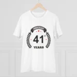Men's PC Cotton 41st Anniversary Printed T Shirt (Color: White, Thread Count: 180GSM) - Image 3