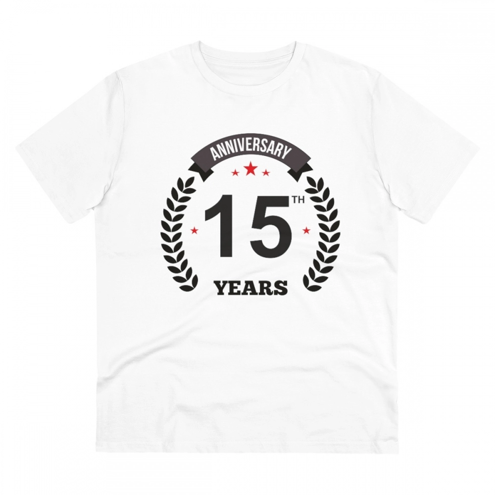52056046908_95e263394a_o_d-1000x1000-1.webp Men's PC Cotton 15th Anniversary Printed T Shirt (Color: White, Thread Count: 180GSM) - Image 1