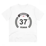 Men's PC Cotton 37th Anniversary Printed T Shirt (Color: White, Thread Count: 180GSM)