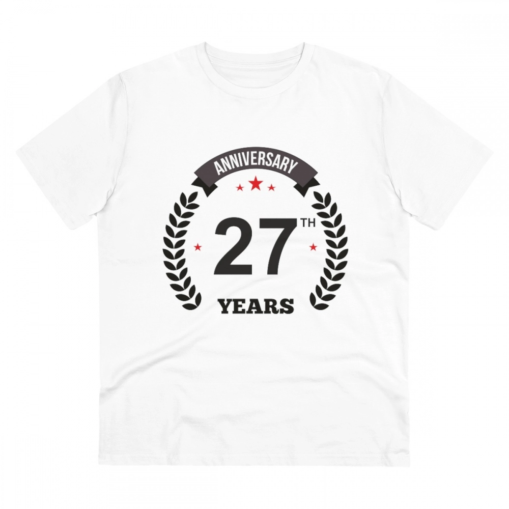 52056057063_a86f5b397e_o_d-1000x1000-1.webp Men's PC Cotton 27th Anniversary Printed T Shirt (Color: White, Thread Count: 180GSM) - Image 1