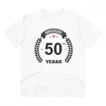 Men's PC Cotton 50th Anniversary Printed T Shirt (Color: White, Thread Count: 180GSM)