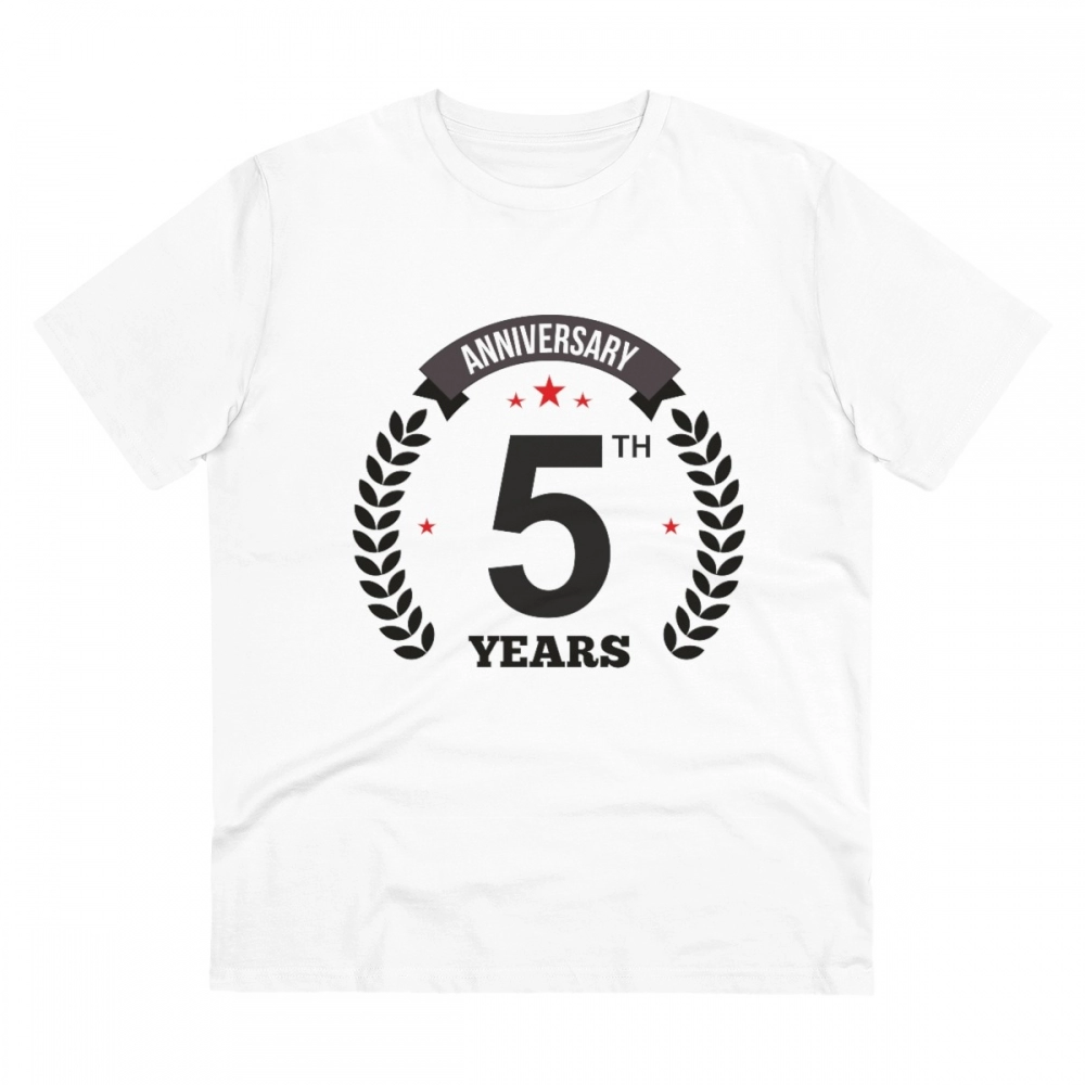 52056227919_8edfbd9cf9_o_d-1000x1000-1.webp Men's PC Cotton 5th Anniversary Printed T Shirt (Color: White, Thread Count: 180GSM) - Image 1