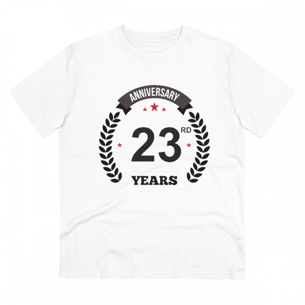 52056243944_66046f78a4_o_d-1000x1000-1.webp Men's PC Cotton 23rd Anniversary Printed T Shirt (Color: White, Thread Count: 180GSM) - Image 1