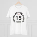 Men's PC Cotton 15th Anniversary Printed T Shirt (Color: White, Thread Count: 180GSM) - Image 3