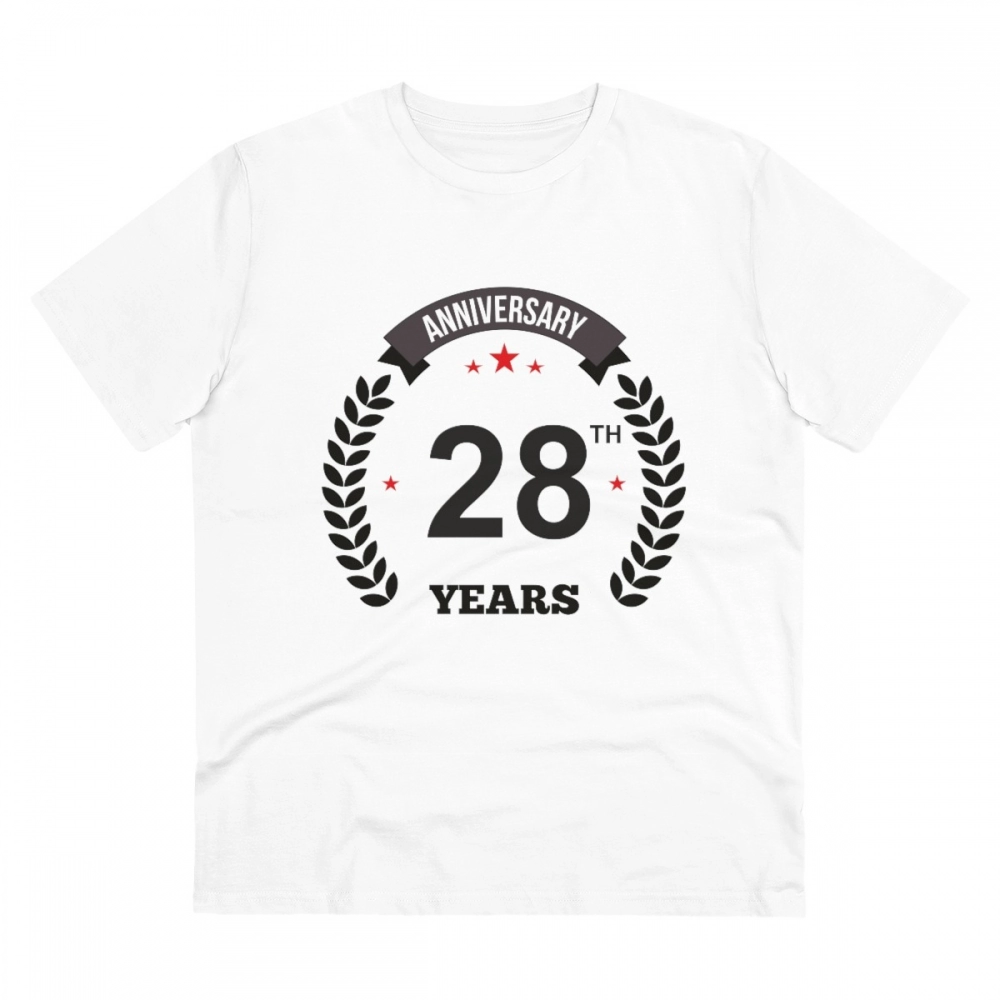 52056256144_fe353943a8_o_d-1000x1000-1.webp Men's PC Cotton 28th Anniversary Printed T Shirt (Color: White, Thread Count: 180GSM) - Image 1