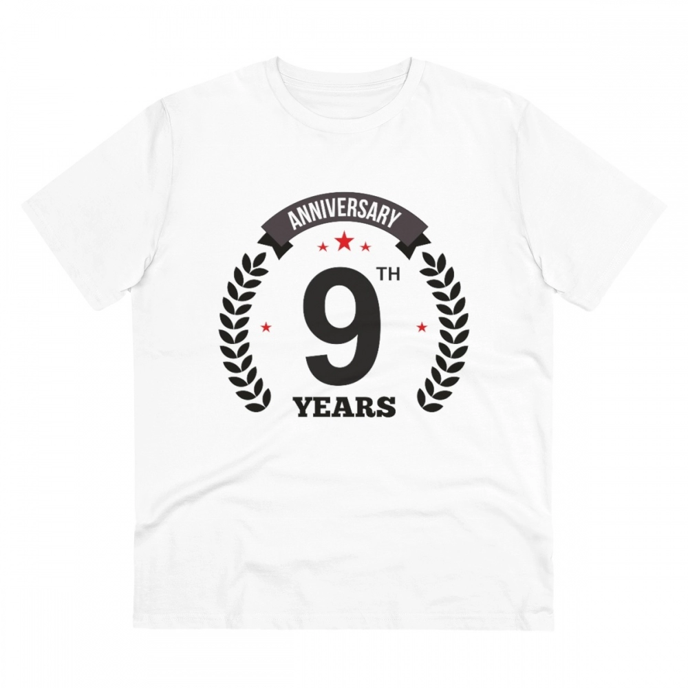52056478095_5fa93e0bf2_o_d-1000x1000-1.webp Men's PC Cotton 9th Anniversary Printed T Shirt (Color: White, Thread Count: 180GSM) - Image 1