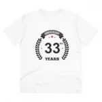 Men's PC Cotton 33rd Anniversary Printed T Shirt (Color: White, Thread Count: 180GSM)