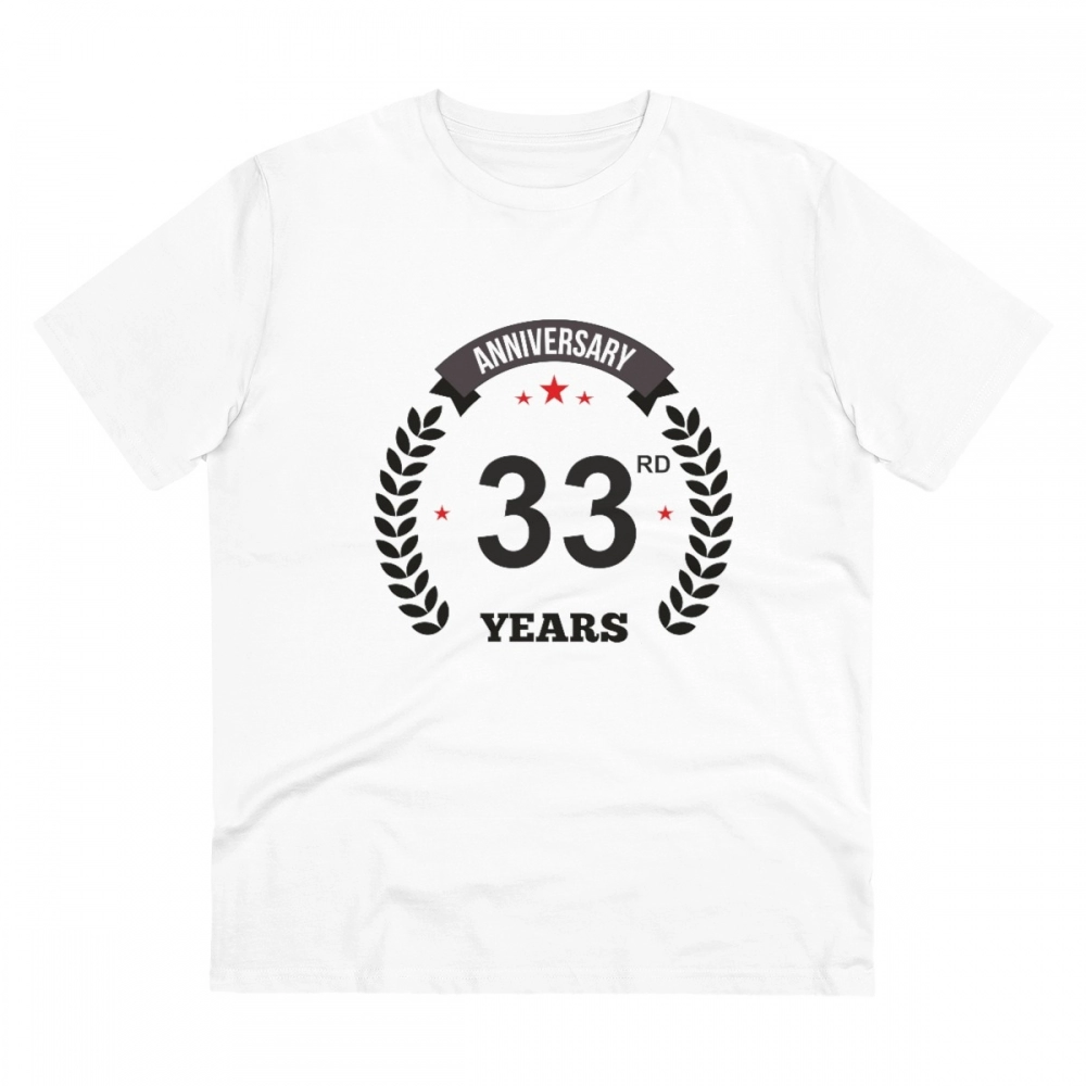 52056507635_069e58792f_o_d-1000x1000-1.webp Men's PC Cotton 33rd Anniversary Printed T Shirt (Color: White, Thread Count: 180GSM) - Image 1