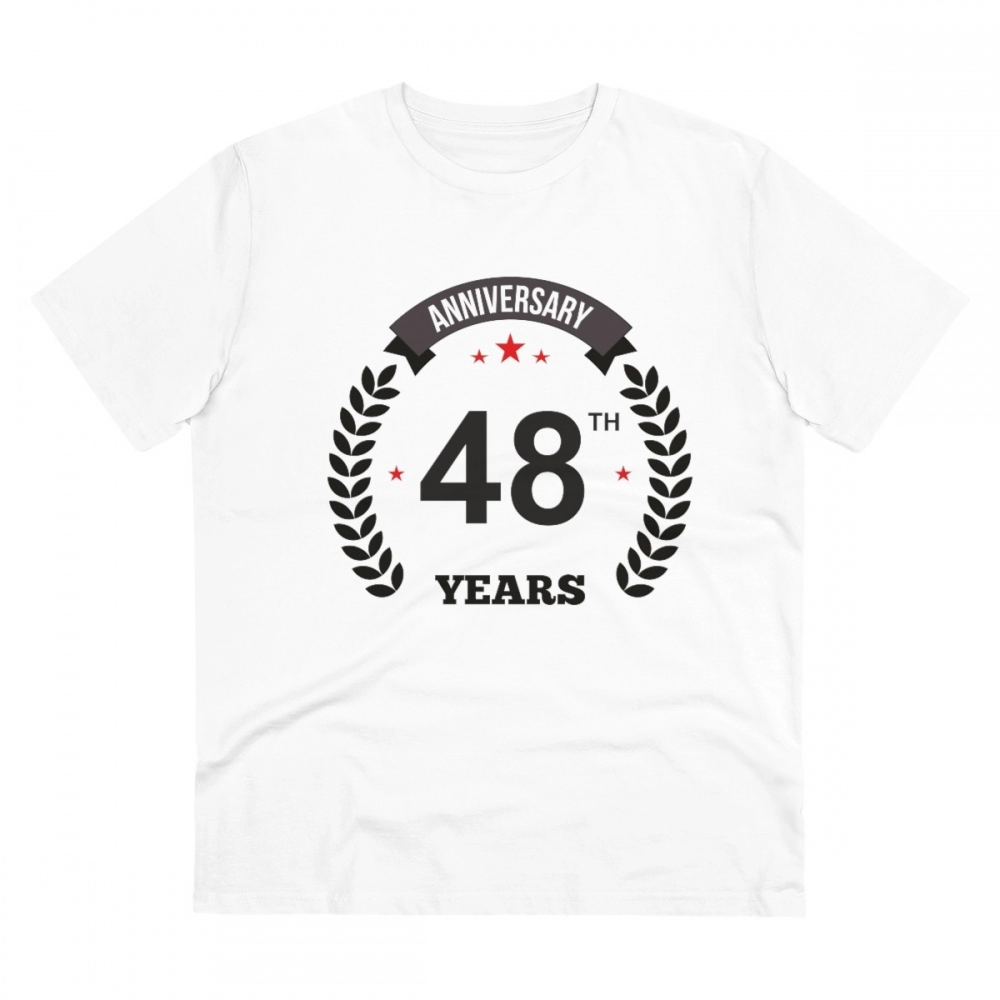 52056515065_902b3a3faa_o_d-1000x1000-1.webp Men's PC Cotton 48th Anniversary Printed T Shirt (Color: White, Thread Count: 180GSM) - Image 1