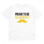 Men's PC Cotton Proud To Be Gujarati Printed T Shirt (Color: White, Thread Count: 180GSM)