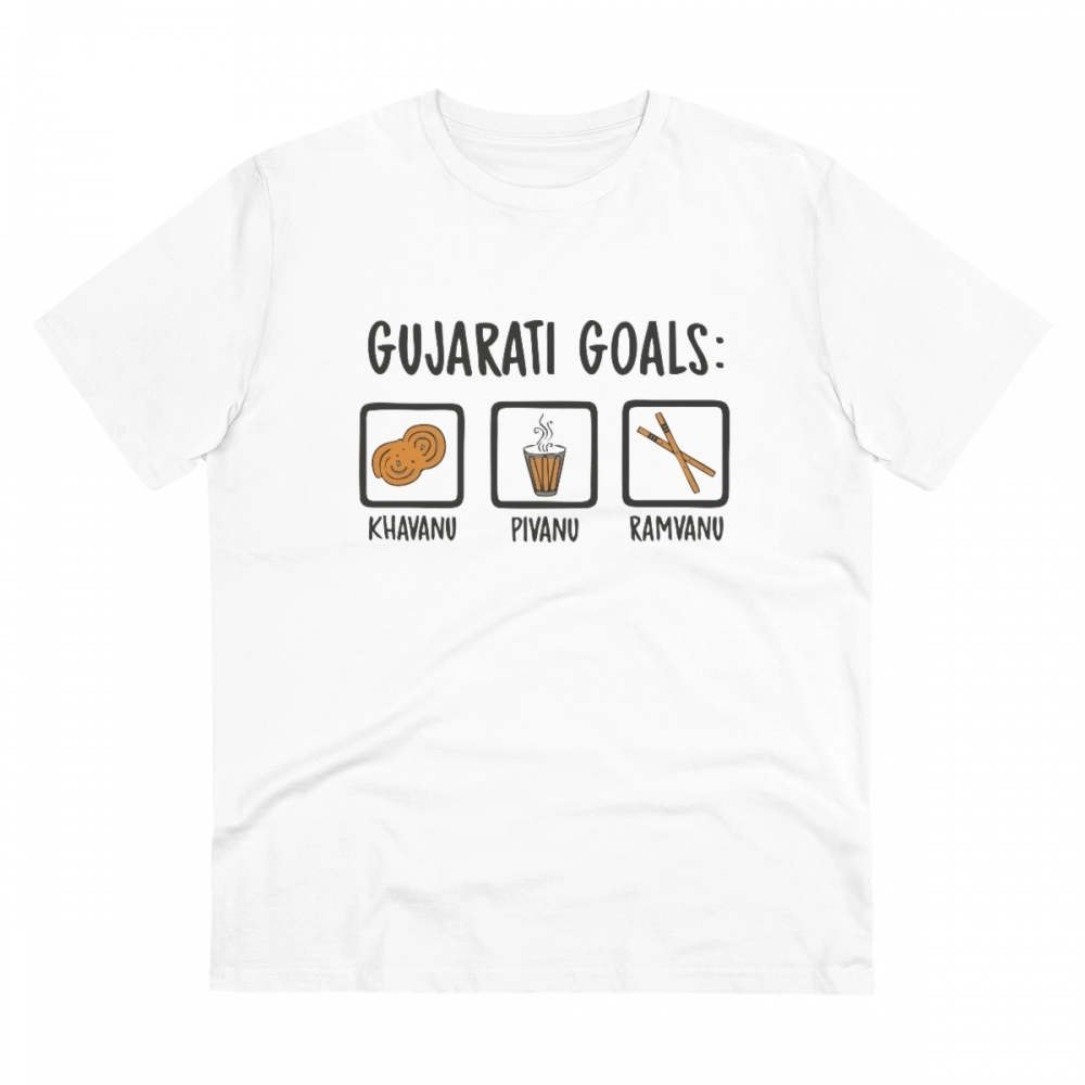 52059805577_6b302ffcd7_o_d-1000x1000-1.webp Men's PC Cotton Gujarati Goals Printed T Shirt (Color: White, Thread Count: 180GSM) - Image 1