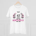Men's PC Cotton 42nd Birthday Printed T Shirt (Color: White, Thread Count: 180GSM) - Image 3