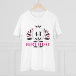 Men's PC Cotton 41st Birthday Printed T Shirt (Color: White, Thread Count: 180GSM) - Image 3