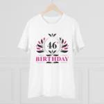 Men's PC Cotton 46th Birthday Printed T Shirt (Color: White, Thread Count: 180GSM) - Image 3