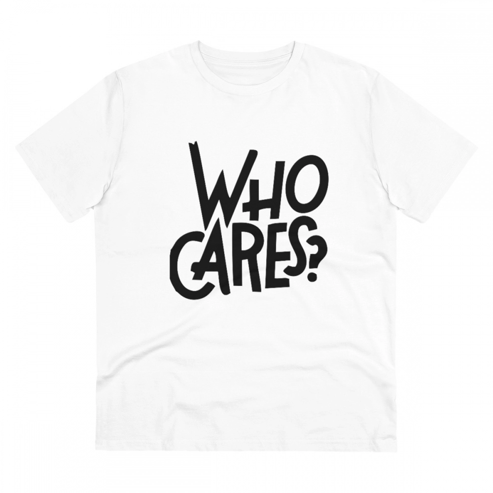 52060871133_f1a41dc0b9_o_d-1000x1000-1.webp Men's PC Cotton Who Cares Printed T Shirt (Color: White, Thread Count: 180GSM) - Image 1