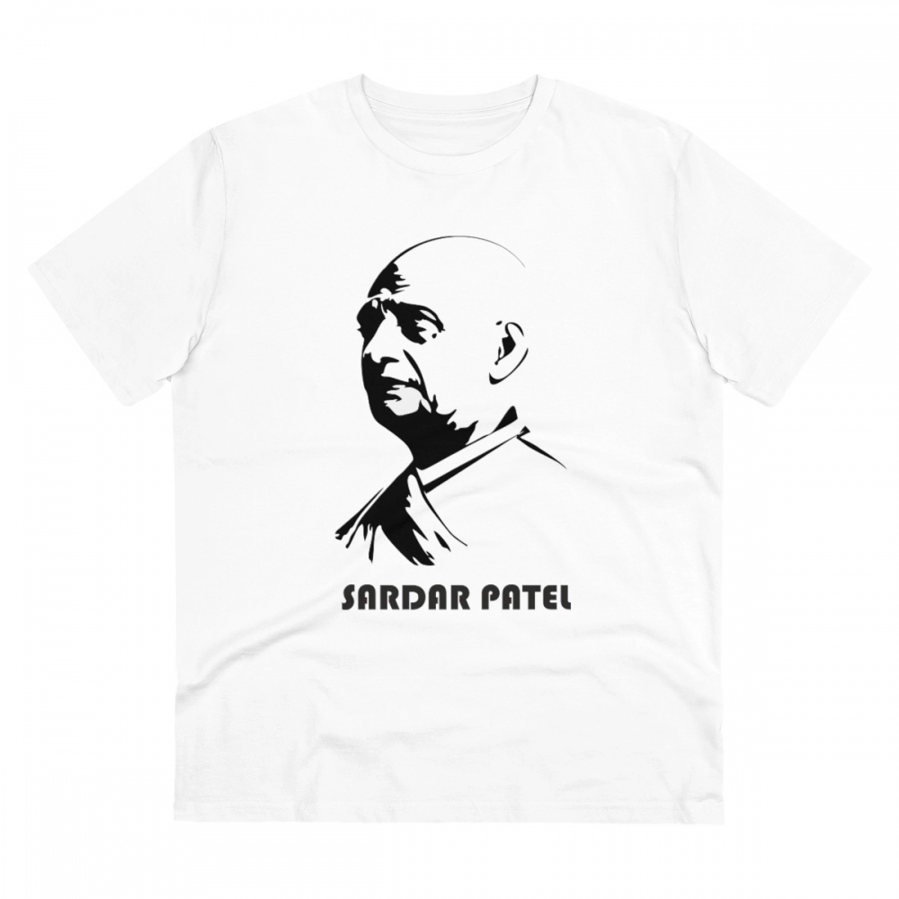 52060901423_1fb1cf30d0_o_d-1000x1000-1.webp Men's PC Cotton Sardar Patel Printed T Shirt (Color: White, Thread Count: 180GSM) - Image 1