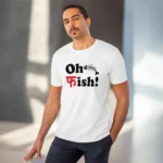 Men's PC Cotton Oh Fish Printed T Shirt (Color: White, Thread Count: 180GSM) - Image 6
