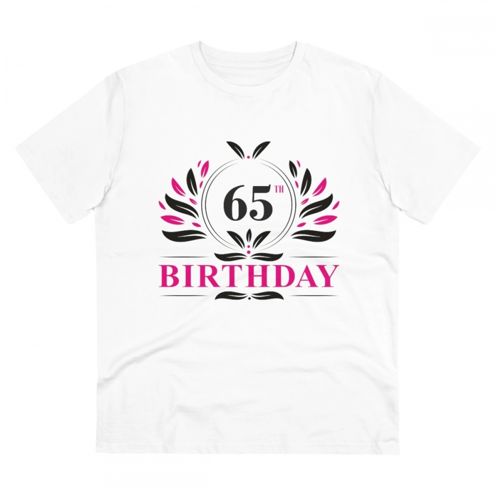 52060906071_088cd45590_o_d-1000x1000-1.webp Men's PC Cotton 65th Birthday Printed T Shirt (Color: White, Thread Count: 180GSM) - Image 1