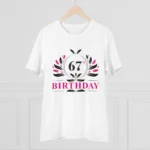 Men's PC Cotton 67th Birthday Printed T Shirt (Color: White, Thread Count: 180GSM) - Image 3