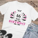 Men's PC Cotton 46th Birthday Printed T Shirt (Color: White, Thread Count: 180GSM) - Image 4
