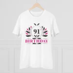 Men's PC Cotton 91st Birthday Printed T Shirt (Color: White, Thread Count: 180GSM) - Image 3