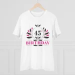 Men's PC Cotton 45th Birthday Printed T Shirt (Color: White, Thread Count: 180GSM) - Image 3