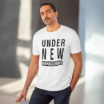 Men's PC Cotton Under New Management Desing Printed T Shirt (Color: White, Thread Count: 180GSM) - Image 6