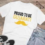 Men's PC Cotton Proud To Be Gujarati Printed T Shirt (Color: White, Thread Count: 180GSM) - Image 4