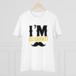 Men's PC Cotton I Am Gujarati Printed T Shirt (Color: White, Thread Count: 180GSM) - Image 3