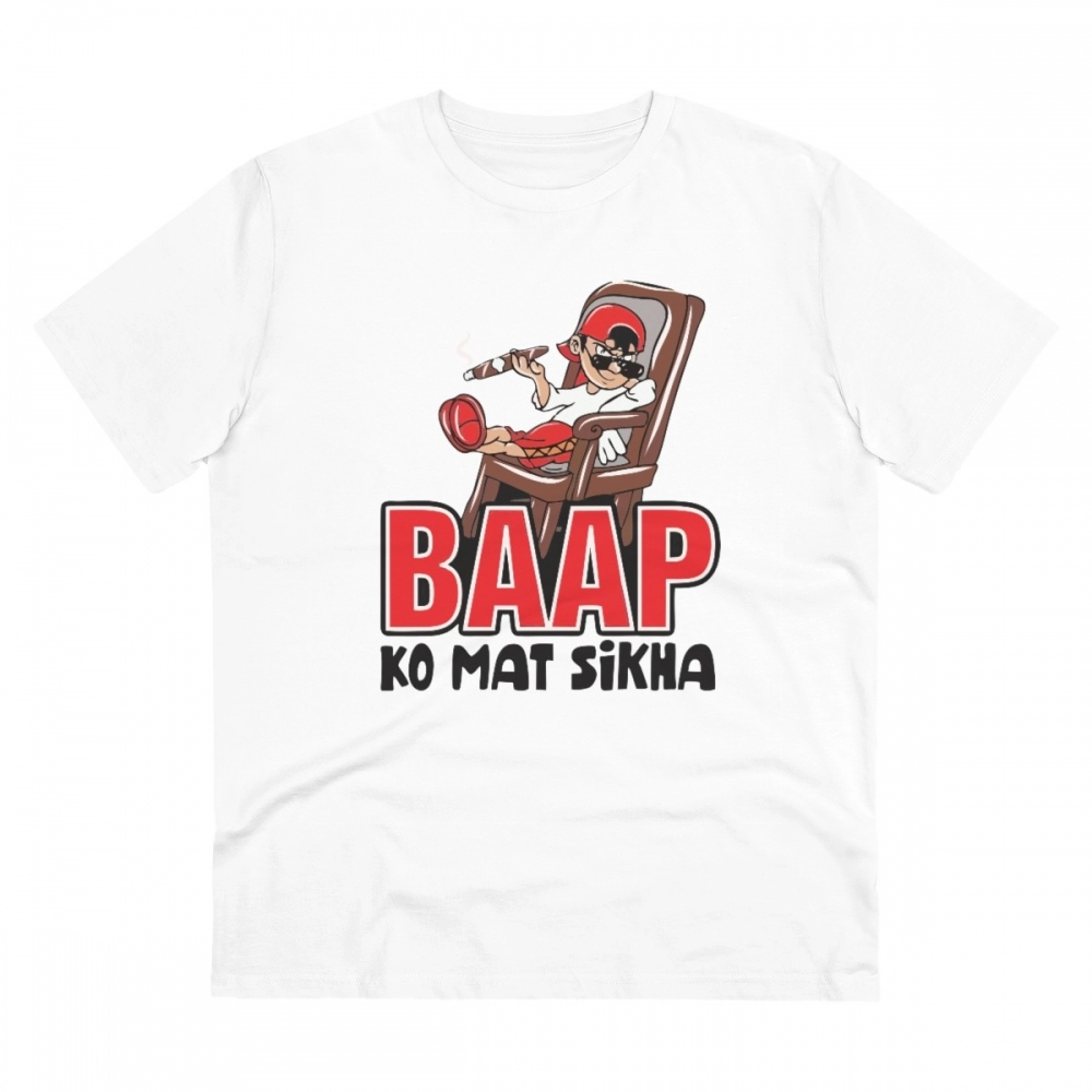 52061343465_cc1c04c28f_o_d-1000x1000-1.webp Men's PC Cotton Baap Ko Mat Sikha Printed T Shirt (Color: White, Thread Count: 180GSM) - Image 1