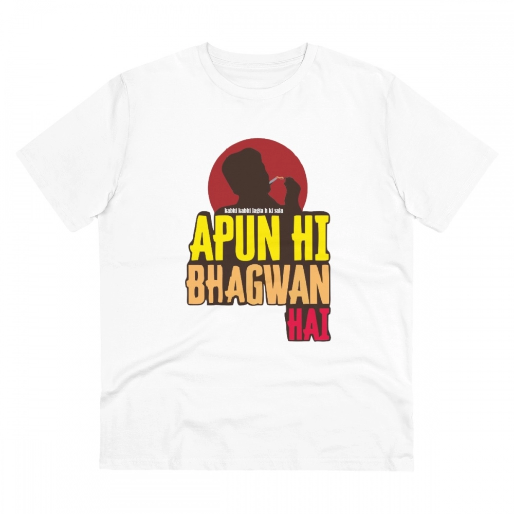 52061343500_0cc9a0b657_o_d-1000x1000-1.webp Men's PC Cotton Apun Hi Bhagvan Hai Printed T Shirt (Color: White, Thread Count: 180GSM) - Image 1