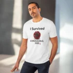 Men's PC Cotton I Survived Corornavirus 2020 Printed T Shirt (Color: White, Thread Count: 180GSM) - Image 6