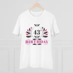 Men's PC Cotton 43rd Birthday Printed T Shirt (Color: White, Thread Count: 180GSM) - Image 3
