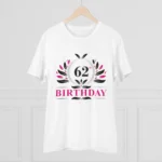 Men's PC Cotton 62nd Birthday Printed T Shirt (Color: White, Thread Count: 180GSM) - Image 3