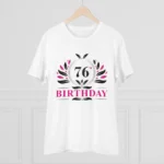 Men's PC Cotton 76th Birthday Printed T Shirt (Color: White, Thread Count: 180GSM) - Image 3