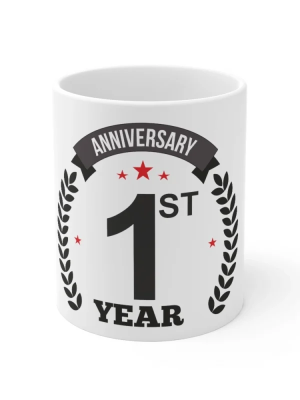 Ceramic 1st Anniversary Printed Coffee Mug (Color: White, Capacity:330ml)