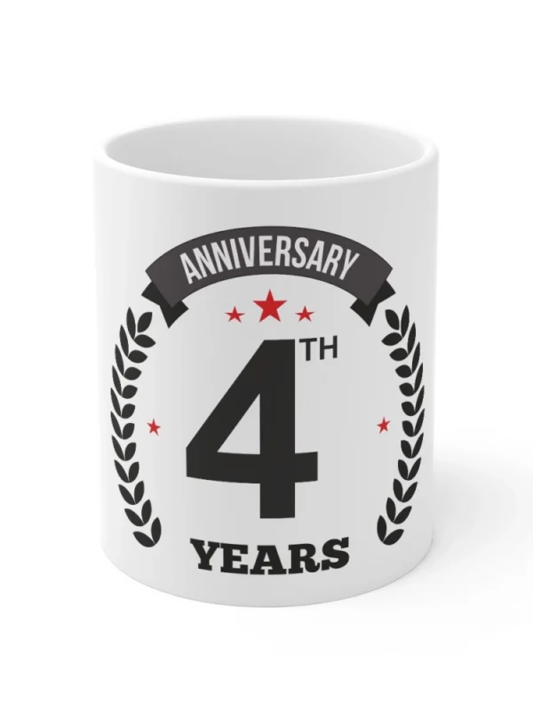 Ceramic 4th Anniversary Printed Coffee Mug (Color: White, Capacity:330ml)