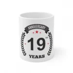 Ceramic 19th Anniversary Printed Coffee Mug (Color: White, Capacity:330ml)