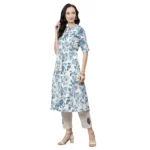 Women's Cotton Printed Floral Print Kurti (White, Blue, Cotton) - Image 5