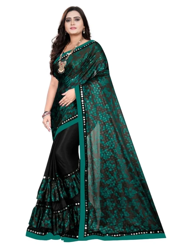 Women's Lycra Blend Saree with Blouse (Green, 5-6 Mtrs)