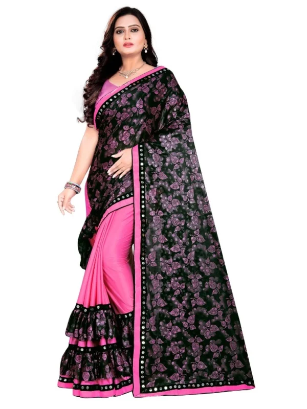 Women's Lycra Blend Saree with Blouse (Pink, 5-6 Mtrs)