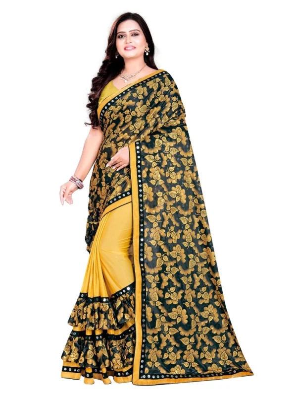 Women's Lycra Blend Saree with Blouse (Mustard, 5-6 Mtrs)