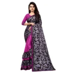 Women's Lycra Blend Saree with Blouse (Purple, 5-6 Mtrs)